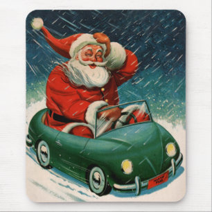 ヴィンテージ クリスマス、かわいい車に乗ったサンタクロース マウスパッド
