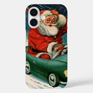 ヴィンテージ クリスマス、かわいい車に乗ったサンタクロース iPhone 16ケース