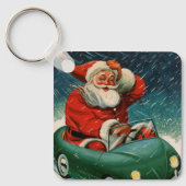ヴィンテージ クリスマス、かわいい車のサンタクロース キーホルダー (正面)