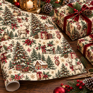 ヴィンテージ クリスマス アンティーク フォレストグリーン ツリー ラッピングペーパー