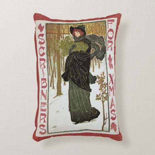 ヴィンテージ クリスマス アートヌーボー スクリブナーズ カバー 1895 アクセントクッション (正面(垂直))