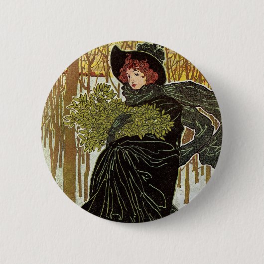 ヴィンテージ クリスマス アートヌーボー スクリブナーズ カバー 1895 缶バッジ (正面)