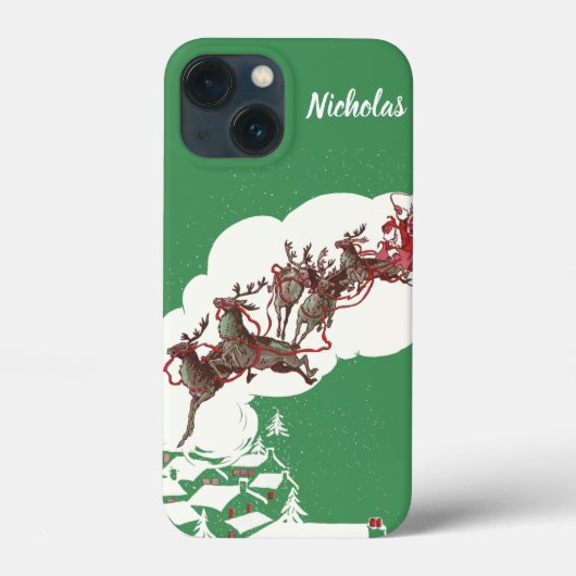 ヴィンテージ クリスマス・イブ、ソリに乗ったレトロなサンタクロース Case-Mate iPhoneケース (裏面)
