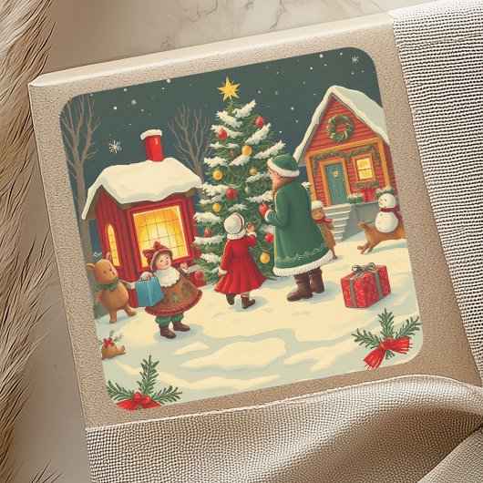 ヴィンテージ クリスマス イラスト スクエアシール