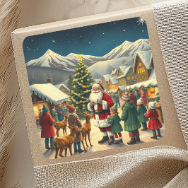 ヴィンテージ クリスマス イラスト スクエアシール