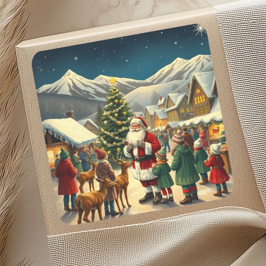 ヴィンテージ クリスマス イラスト スクエアシール