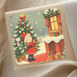 ヴィンテージ クリスマス イラスト スクエアシール