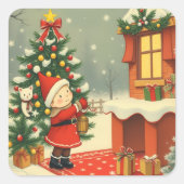 ヴィンテージ クリスマス イラスト スクエアシール (正面)