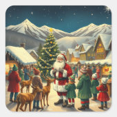 ヴィンテージ クリスマス イラスト スクエアシール (正面)