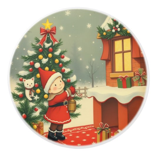 ヴィンテージ クリスマス イラスト セラミックノブ (正面)