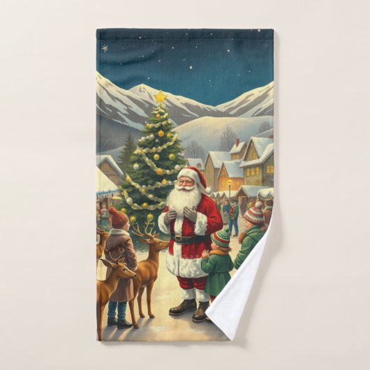 ヴィンテージ クリスマス イラスト ハンドタオル (ハンドタオル)