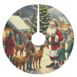 ヴィンテージ クリスマス イラスト ブラッシュドポリエステルツリースカート
