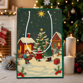 ヴィンテージ クリスマス イラスト ミディアムペーパーバッグ