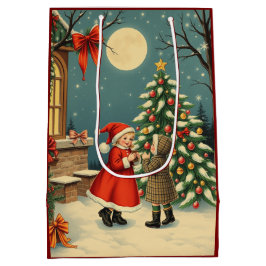 ヴィンテージ クリスマス イラスト ミディアムペーパーバッグ