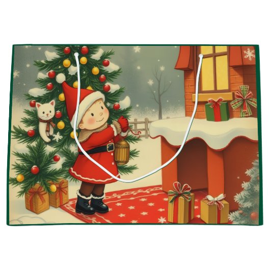 ヴィンテージ クリスマス イラスト ラージペーパーバッグ (正面)