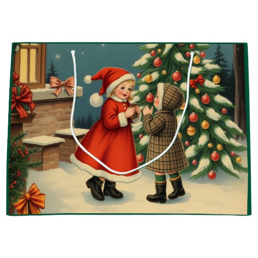 ヴィンテージ クリスマス イラスト ラージペーパーバッグ (正面)