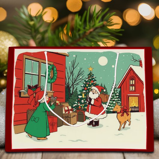 ヴィンテージ クリスマス イラスト ラージペーパーバッグ