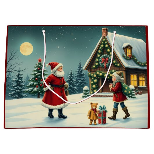ヴィンテージ クリスマス イラスト ラージペーパーバッグ (正面)