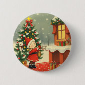 ヴィンテージ クリスマス イラスト 缶バッジ (正面)