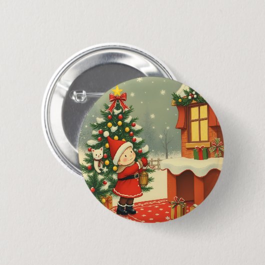 ヴィンテージ クリスマス イラスト 缶バッジ (正面&裏面)