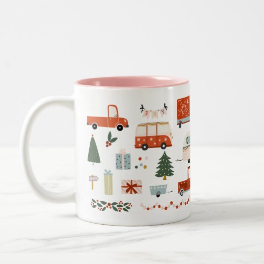 ヴィンテージ クリスマス イラスト 赤いトラック マグ (左)