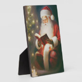 ヴィンテージ クリスマス ウォールアート サンタの読書 フォトプラーク (側面)