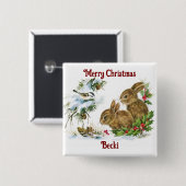 ヴィンテージ クリスマス ウサギ 缶バッジ (正面&裏面)
