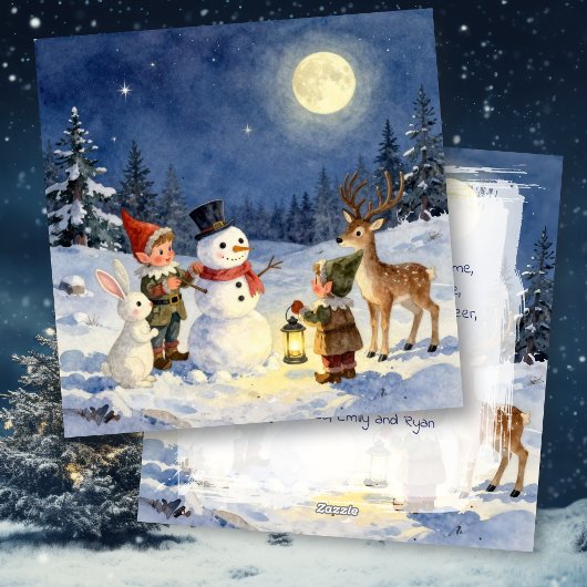 ヴィンテージ クリスマス エルフと雪だるまのオリジナルデザイン