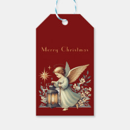 ヴィンテージ クリスマス エンジェルとランタン ギフトタグ