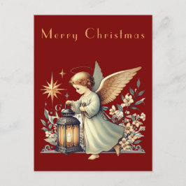 ヴィンテージ クリスマス エンジェルとランタン ポストカード
