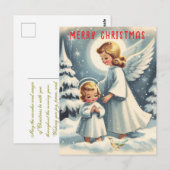 ヴィンテージ クリスマス エンジェル、子供、鳥 ポストカード (正面/裏面)