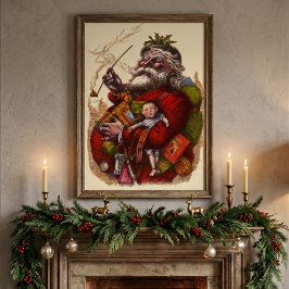 ヴィンテージ クリスマス、オモチャを持ったヴィクトリア朝のサンタクロース ポスター