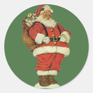 ヴィンテージ クリスマス、オモチャを持ったヴィクトリア朝のサンタクロース ラウンドシール