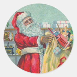 ヴィンテージ クリスマス、オモチャを持ったヴィクトリア朝のサンタクロース ラウンドシール
