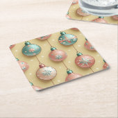 ヴィンテージ クリスマス オーナメント ホリデー スクエアペーパーコースター (アングル)