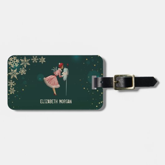 ヴィンテージ クリスマス ガール スノーフレーク ラゲッジタグ (正面横)