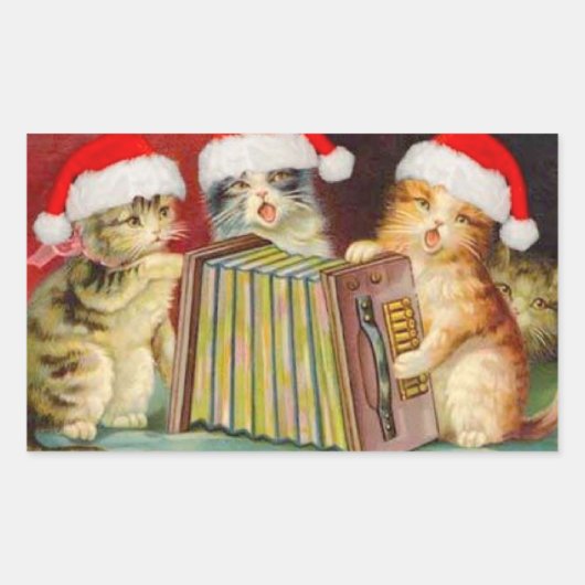 ヴィンテージ・クリスマス・キャッツ 長方形シール (正面)