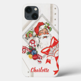 ヴィンテージ クリスマス、キャンディケインを持つサンタクロース iPhone 13ケース