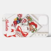 ヴィンテージ クリスマス、キャンディケインを持つサンタクロース Case-Mate iPhoneケース (裏面 (横))