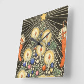 ヴィンテージ クリスマス、キャンドルと星のツリー スクエア壁時計 (傾斜)