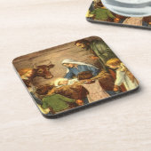 ヴィンテージ クリスマス、キリストの降誕の宗教的イラスト コースター (左側)