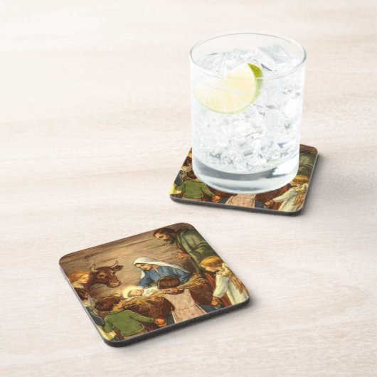 ヴィンテージ クリスマス、キリストの降誕の宗教的イラスト コースター (右側)