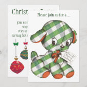ヴィンテージ クリスマス ギンガム柄 パピー パーティー 招待状 (正面/裏面)
