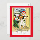 ヴィンテージ・クリスマス・グリーティング、三人の子供 ポストカード (正面/裏面)