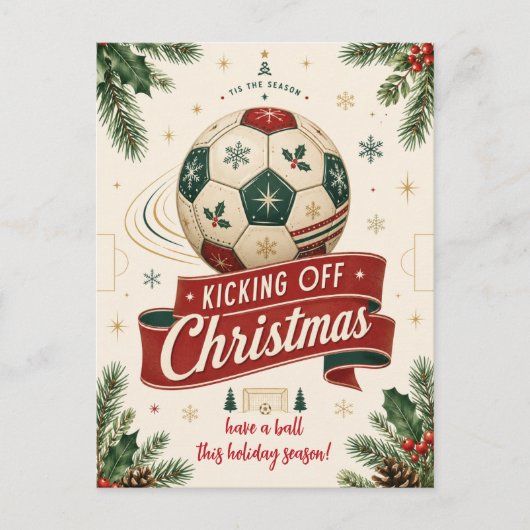 ヴィンテージ クリスマス サッカー ボール グリーティングカード (正面)
