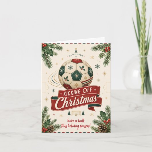 ヴィンテージ クリスマス サッカー ボール グリーティングカード (正面)