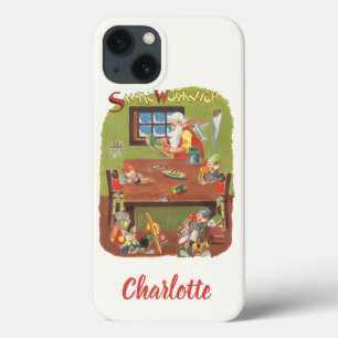 ヴィンテージ クリスマス サンタとエルフのワークショップ iPhone 13ケース