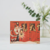 ヴィンテージ クリスマス サンタのトナカイ ホリデー ポストカード (スタンド正面)