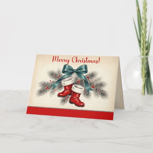 ヴィンテージ クリスマス サンタのブーツとリボン (正面)