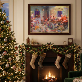 ヴィンテージ クリスマス サンタクロースとエルフの工房 ポスター